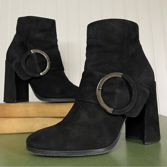The Shoe Box NYC Big Buckle Chunky Heel Boots in Black Suede *Italy* - Picture 13 of 13